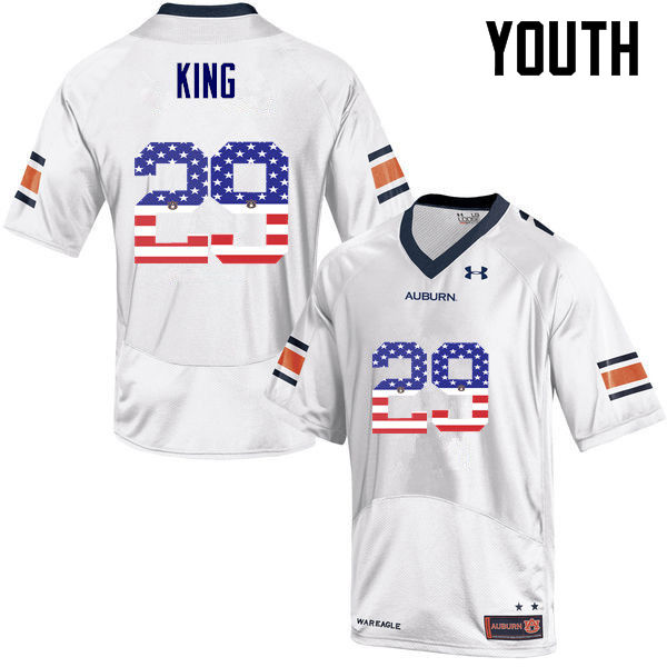 Youth Auburn Tigers #29 Brandon King USA Flag Fashion White College Stitched Football Jersey
